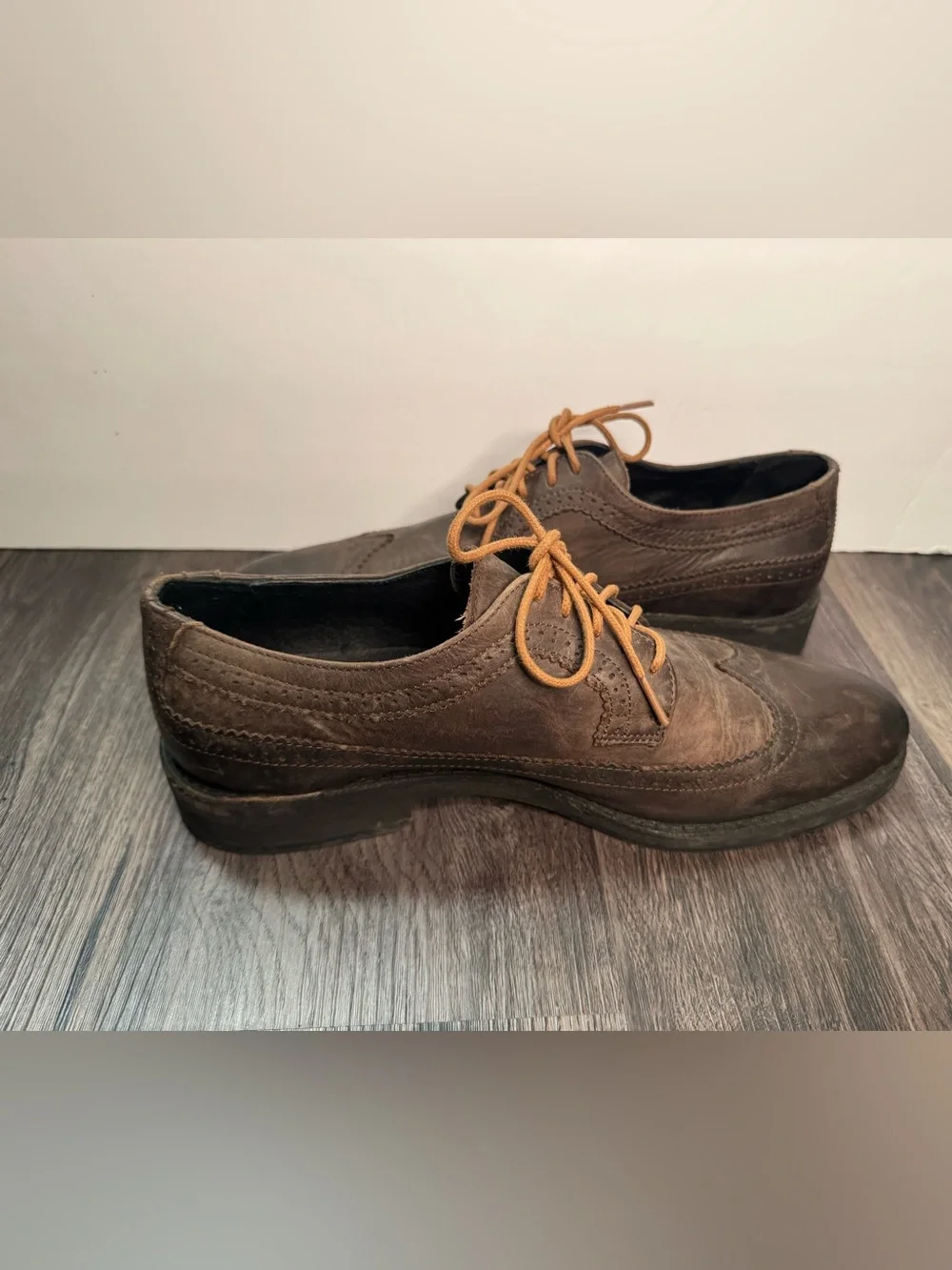 🔥Brusque Mens 11 Brown Leather Wingtip Oxfords Dress Shoes